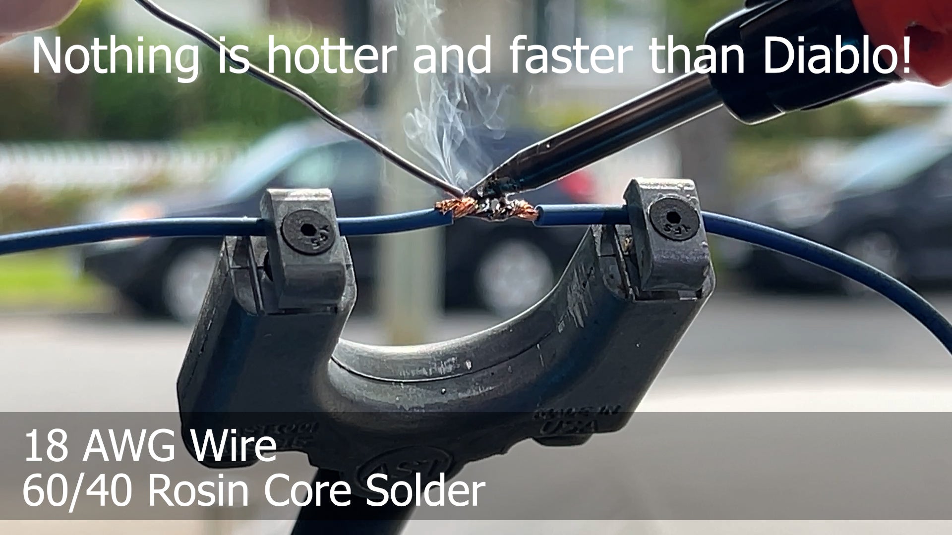 Load video: Habanero Diablo Cordless Soldering Tool being used to solder 18 gauge wire.